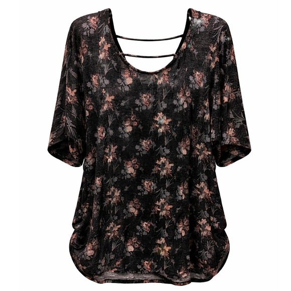 Faded Glory Tops - Faded Glory Women's 4X (26W/28W) Black Floral Sparkle Top Back Straps